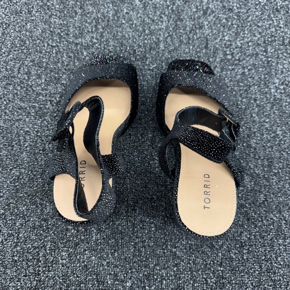 Torrid Platform Sandals Glitter Block Heel Womens 9.5WW Black dark aesthetic - Picture 9 of 11